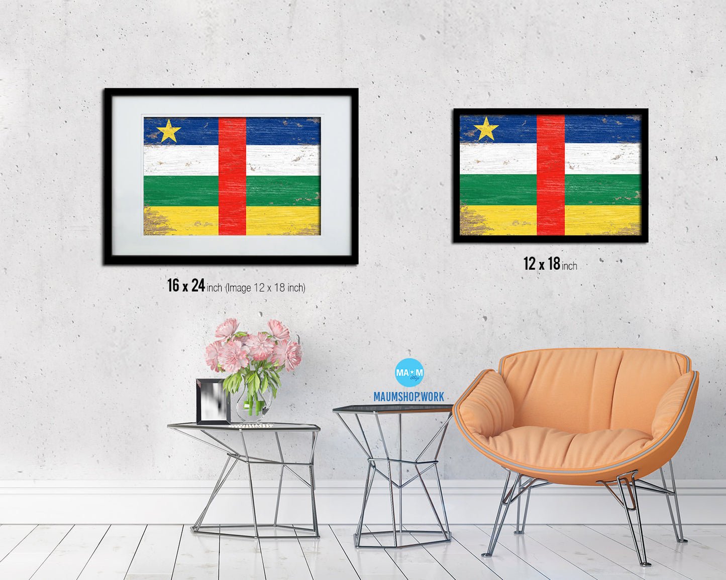 Central African Republic Shabby Chic Country Flag Wood Framed Print Wall Art Decor Gifts