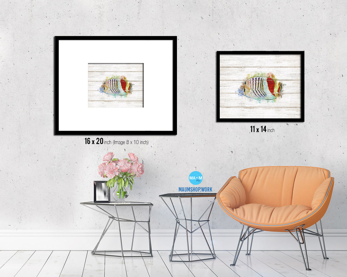 Tropical Fish Framed Print Modern Restaurant Sushi Bar Modern Watercolor Wall Art Decor