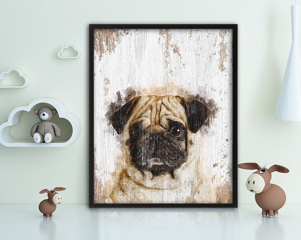 Pug Dog Puppy Portrait Framed Print Pet Watercolor Wall Decor Art Gifts