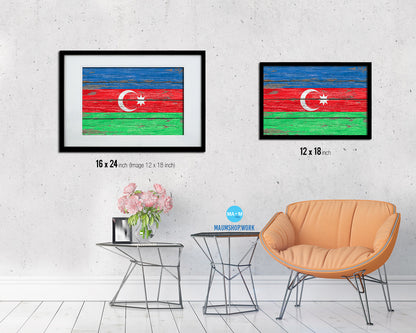 Azerbaijan Country Wood Rustic National Flag Wood Framed Print Wall Art Decor Gifts