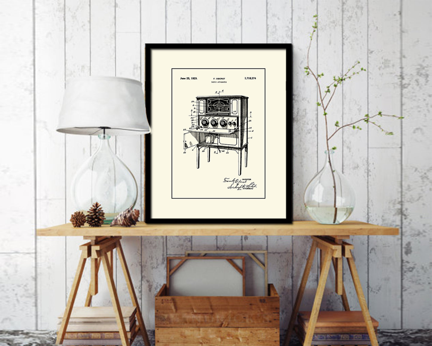 Apparatus Radio Vintage Patent Artwork Black Frame Print Wall Art Decor Gifts