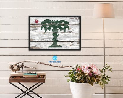 South Carolina Palmetto Guard Wood Rustic Flag Wood Framed Print Wall Art Decor Gifts