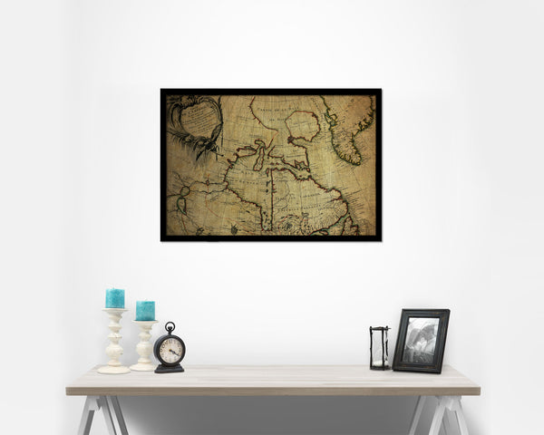 East Canada and Greenland Bordeaux France Vintage Map Framed Print Art Wall Decor Gifts