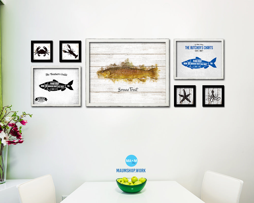 Brown Trout Fish Framed Prints Modern Restaurant Sushi Bar Watercolor Wall Art Decor