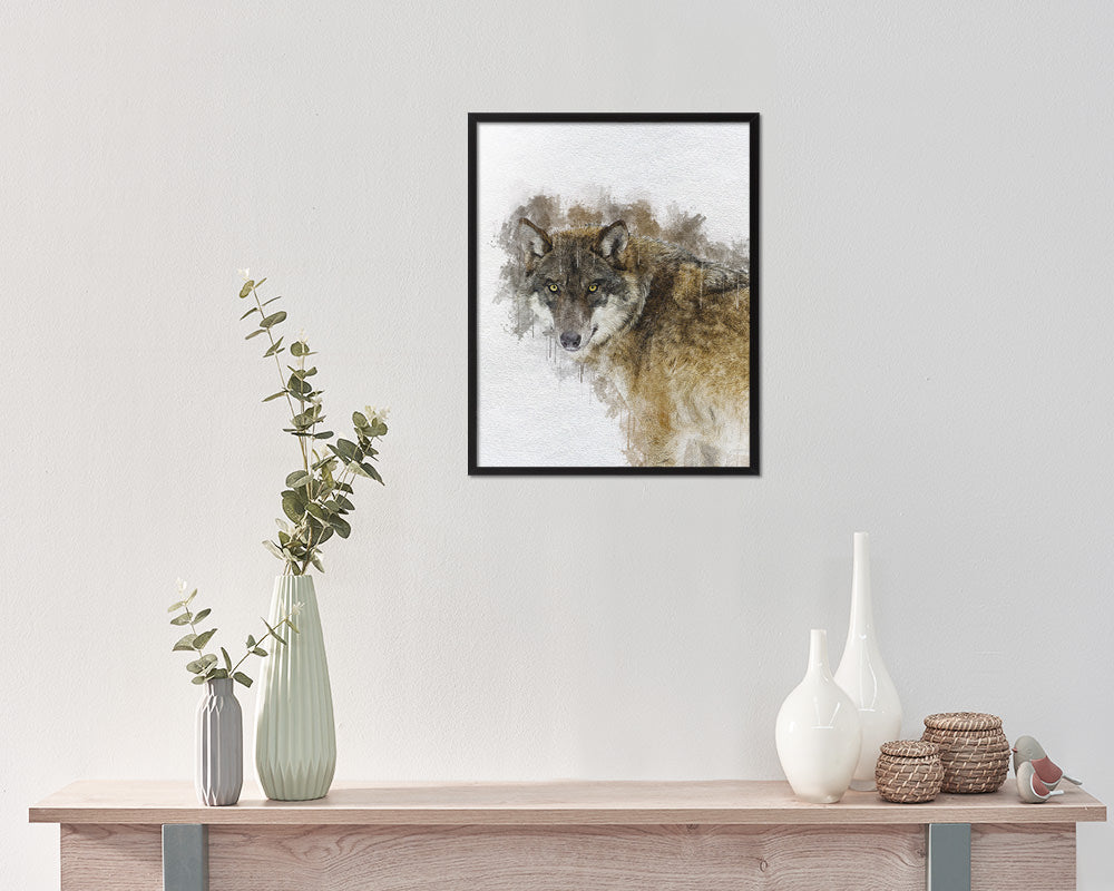 Grey Wolf Animal Painting Print Framed Art Home Wall Decor Gifts