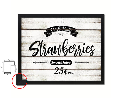 Fresh Fruit Strawberries Vintage Sign Fine Art Paper Prints Wood Frame Wall Art Decor Gifts