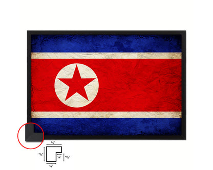 North Korea Country Vintage Flag Wood Framed Print Wall Art Decor Gifts
