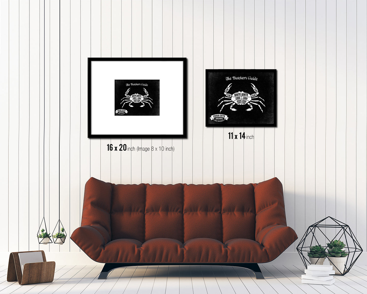 Crab  Meat Cuts Butchers Chart Wood Framed Paper Print Home Decor Wall Art Gifts