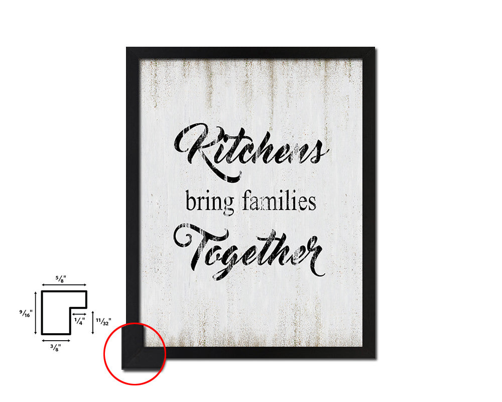 Kitchens bring families together Quote Wood Framed Print Wall Decor Art