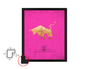 Ox Chinese Zodiac Character Black Framed Art Paper Print Wall Art Decor Gifts, Pink