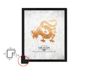 Dragon Chinese Zodiac Character Black Framed Art Paper Print Wall Art Decor Gifts, White
