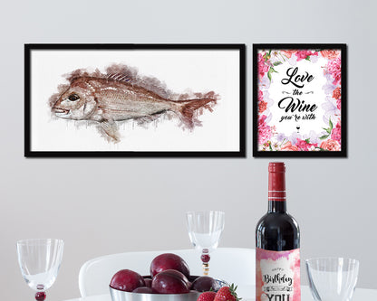 Snapper Fish Art Wood Frame Modern Restaurant Sushi Wall Decor Gifts, 10" x 20"