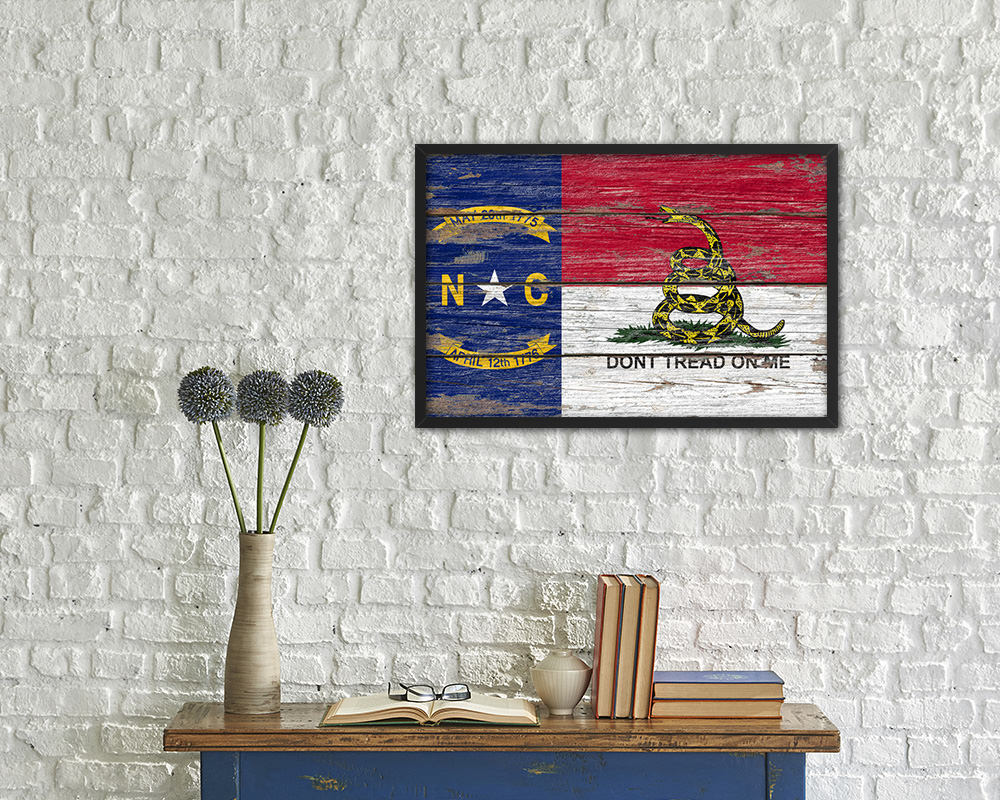 Gadsden Don't Tread On Me North Carolina State Wood Rustic Flag Framed Print Art