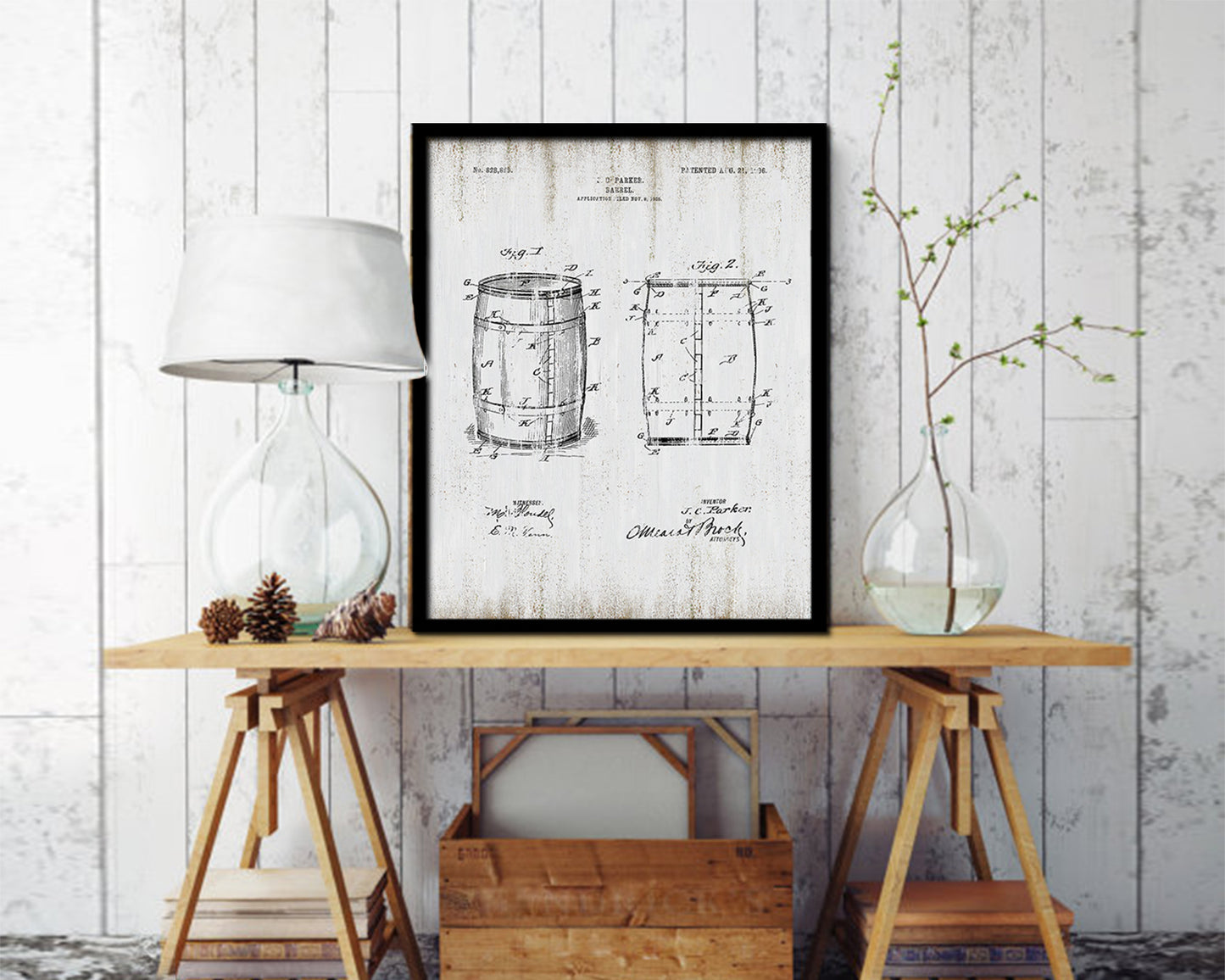 Barrel Wine Vintage Patent Artwork Black Frame Print Gifts