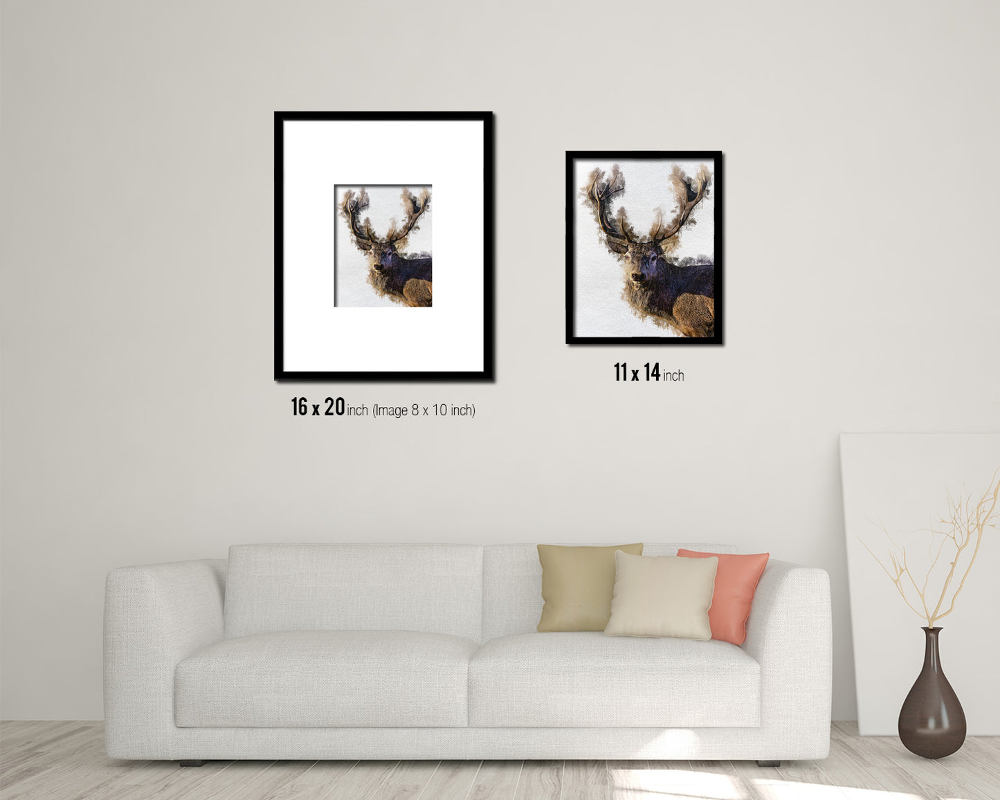 Horn Deer Animal Painting Print Framed Art Home Wall Decor Gifts
