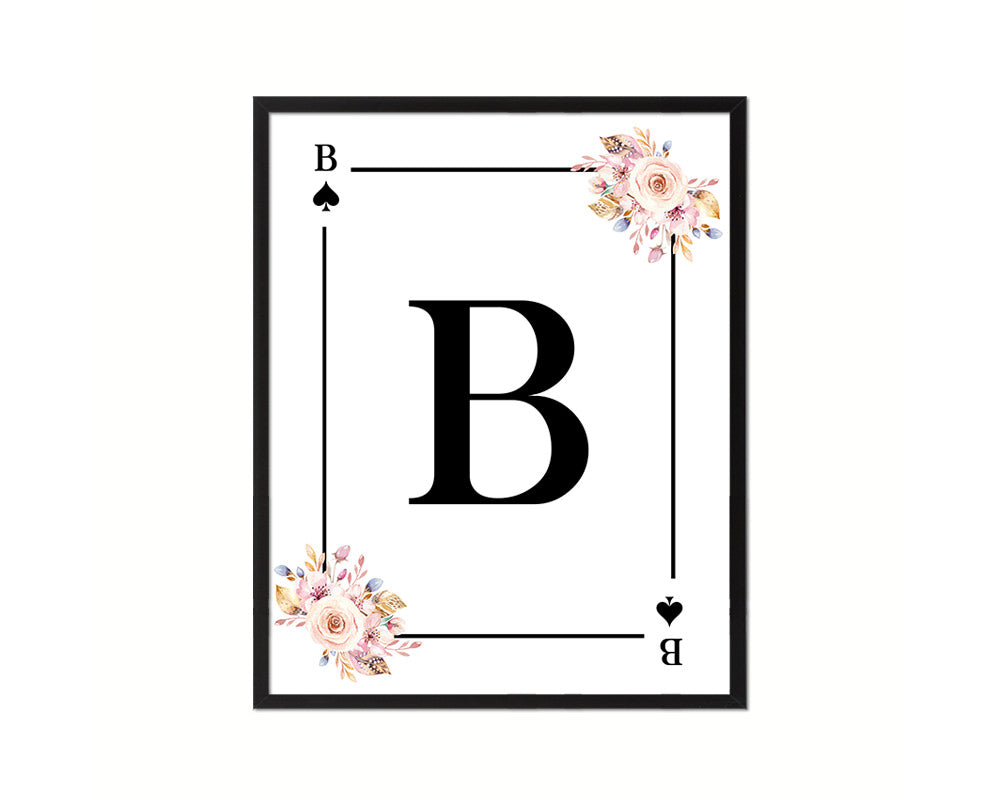 Letter B Personalized Boho Monogram Spade Card Decks Framed Print Wall Art Decor Gifts