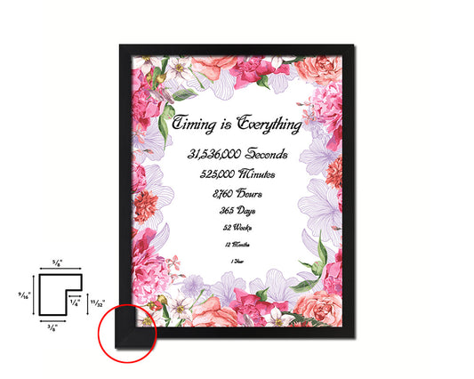 Timing is everything 1 Year 12 Months Quote Framed Print Home Decor Wall Art Gifts