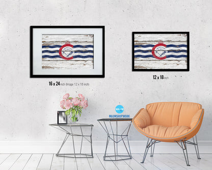 Cincinnati City Ohio State Rustic Flag Wood Framed Paper Prints Decor Wall Art Gifts