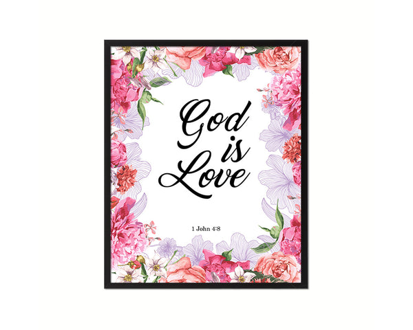 God is love, 1 John 4:8 Quote Wood Framed Print Home Decor Wall Art Gifts