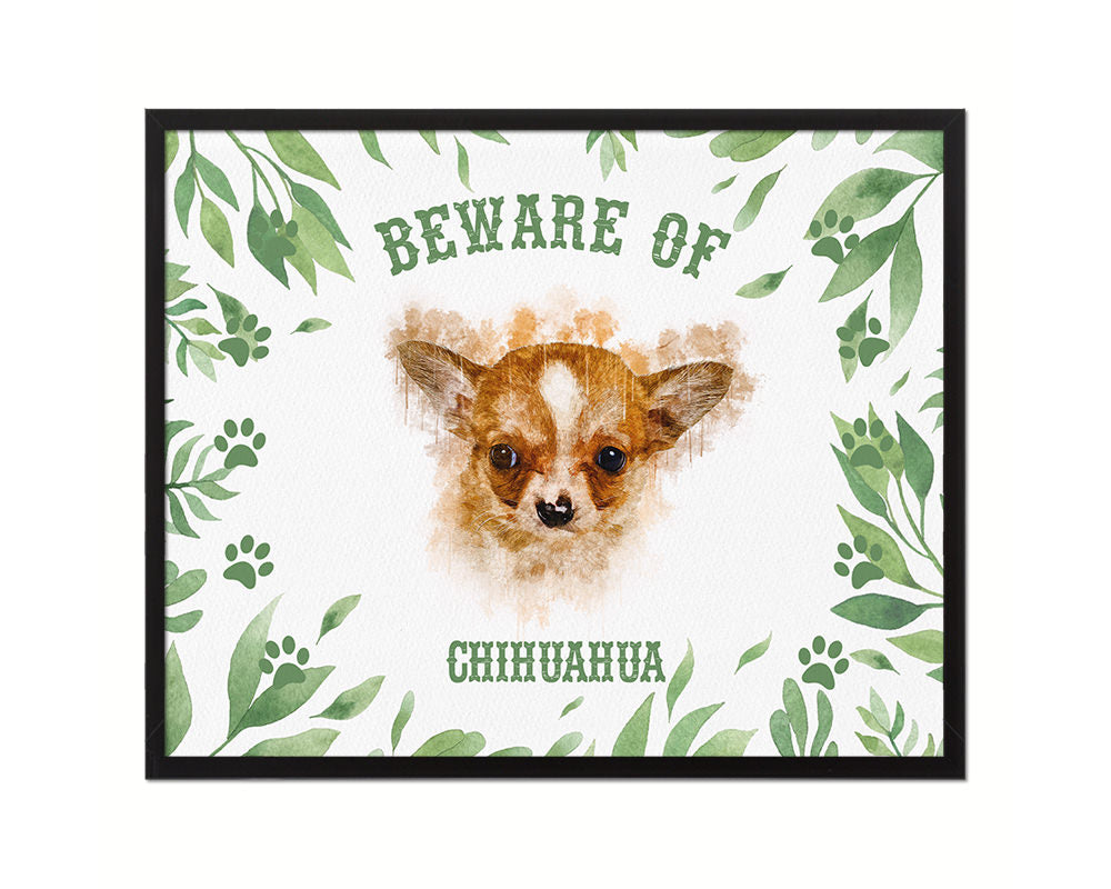 Beware of Chihuahua Sign Wood Framed Print Wall Art Decor Gifts