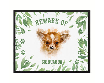 Beware of Chihuahua Sign Wood Framed Print Wall Art Decor Gifts