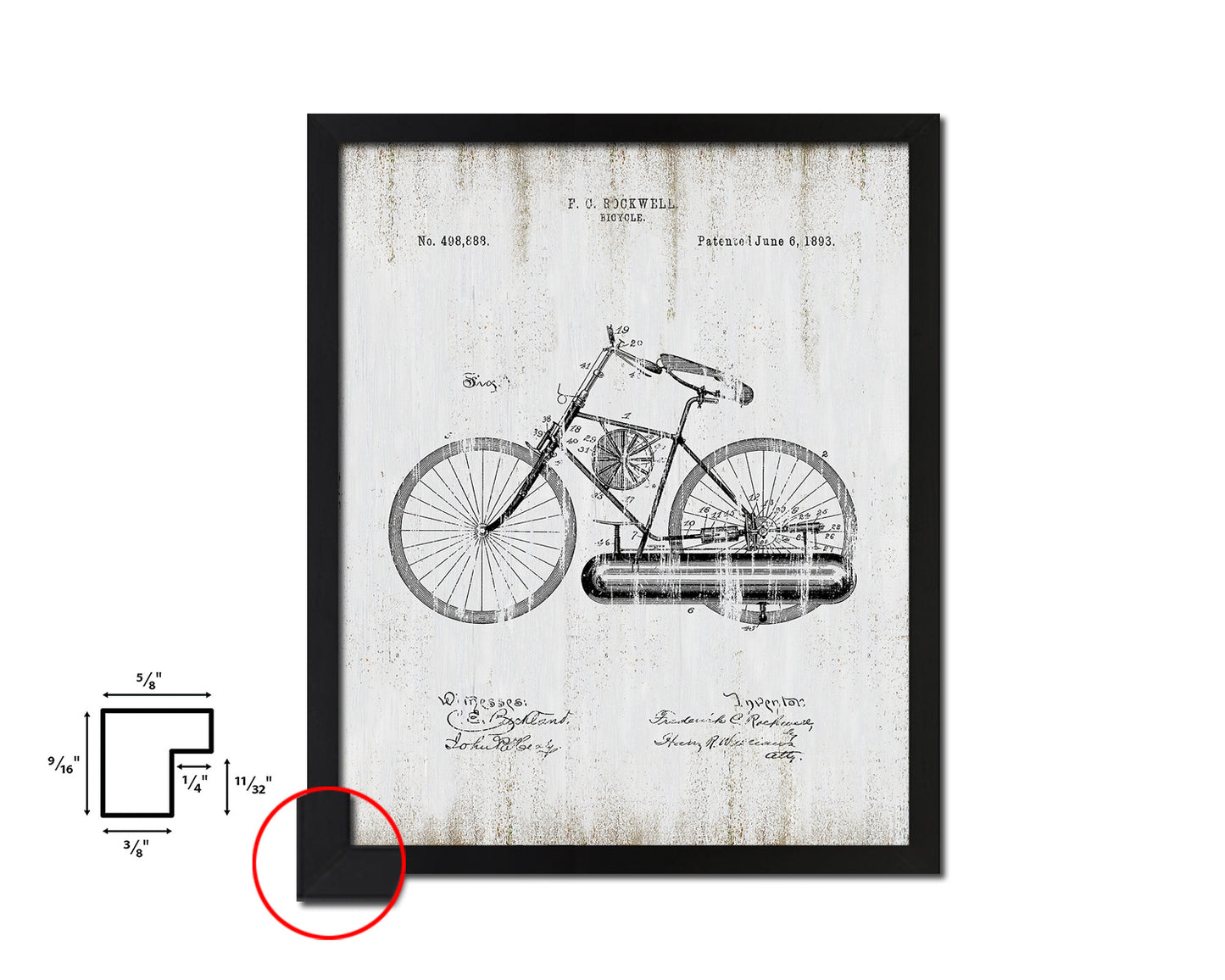 Vehicle Bicycle Vintage Patent Artwork Black Frame Print Wall Art Decor Gifts