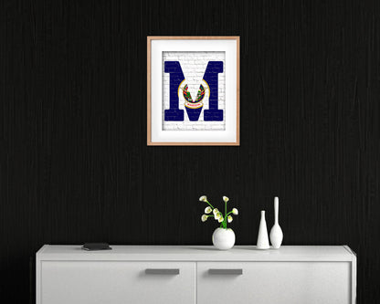 Minnesota State Initial Flag Wood Framed Paper Print Decor Wall Art Gifts, Brick