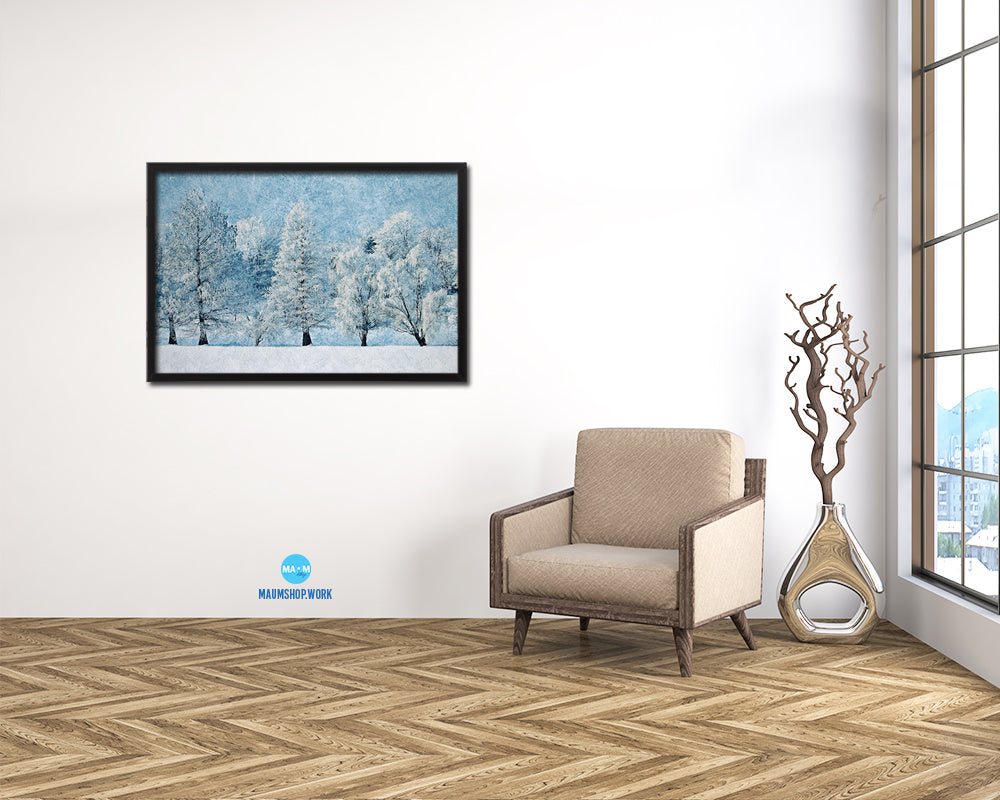 Snowfall Mountains Winter Landscape Forest Artwork Painting Print Art Frame Home Wall Decor Gifts
