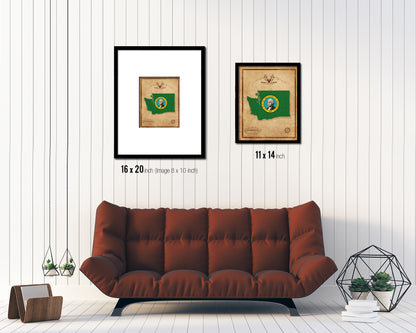 Washington State Vintage Map Wood Framed Paper Print  Wall Art Decor Gifts