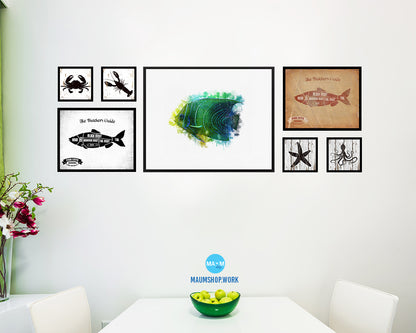 Tropical Fish Framed Print Modern Restaurant Sushi Bar Modern Watercolor Wall Art Decor