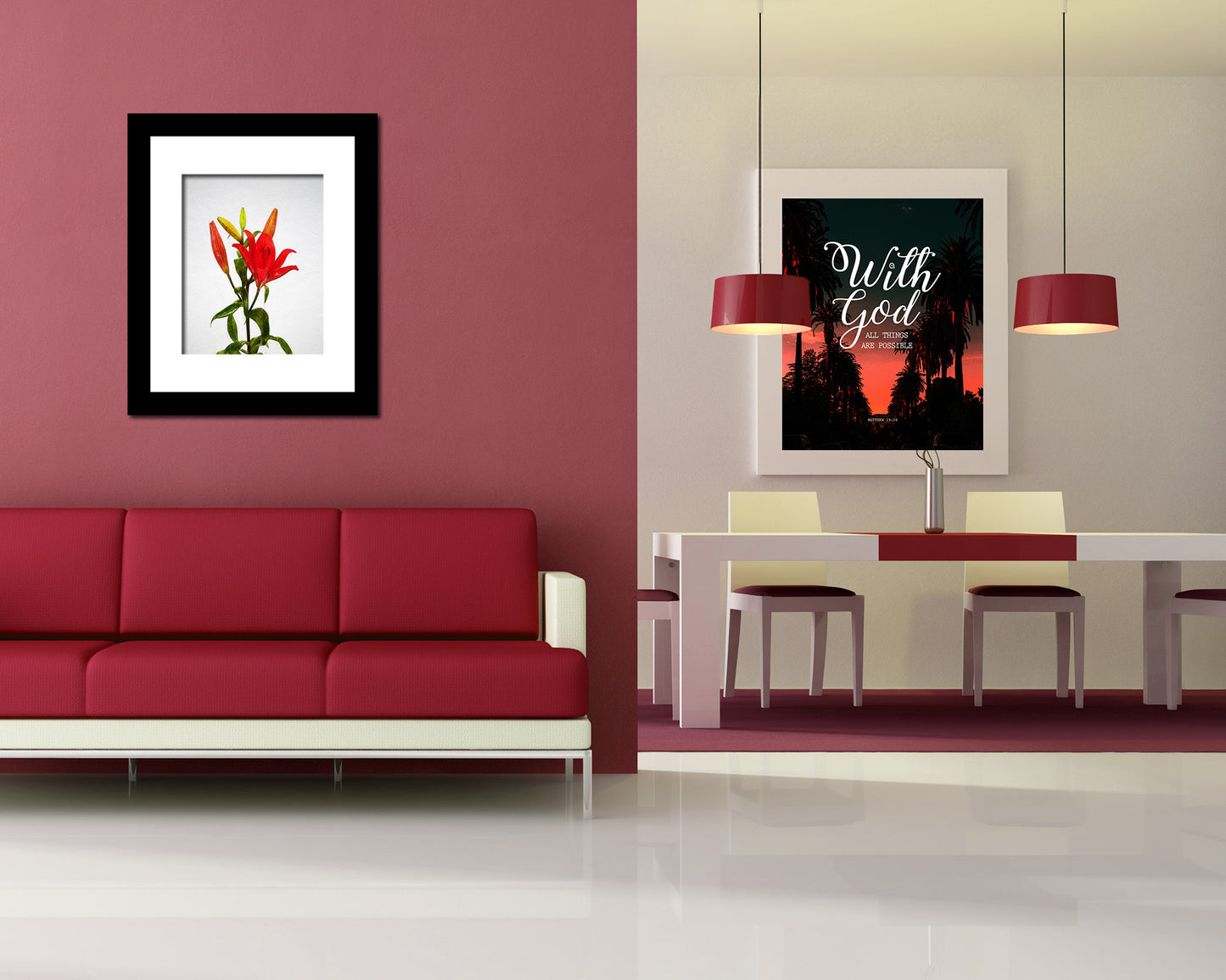Red Lily Sketch Plants Art Wood Framed Print Wall Decor Gifts