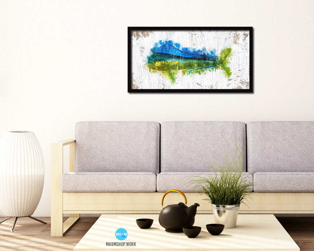 Dorado Fish Art Wood Frame Shabby Chic Restaurant Sushi Wall Decor Gifts, 10" x 20"