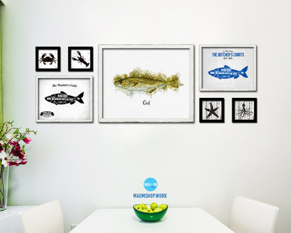 Cod Fish Framed Prints Modern Restaurant Sushi Bar Watercolor Wall Art Decor