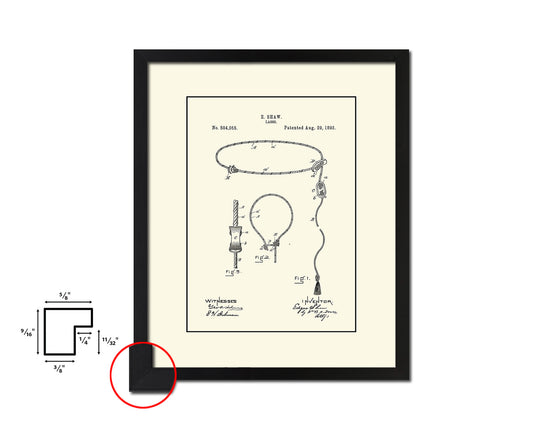 Lasso Cowboy Vintage Patent Artwork Black Frame Print Wall Art Decor Gifts
