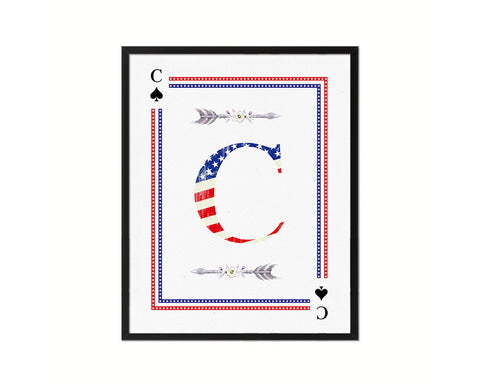 Letter C Custom Monogram Card Decks Spade American Flag Framed Print Wall Art Decor Gifts