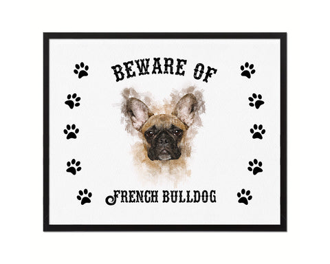 Beware of French Bulldog Sign Wood Framed Print Wall Art Decor Gifts