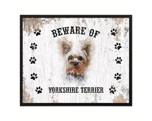 Beware of Russell Terrier Sign Wood Framed Print Wall Art Decor Gifts
