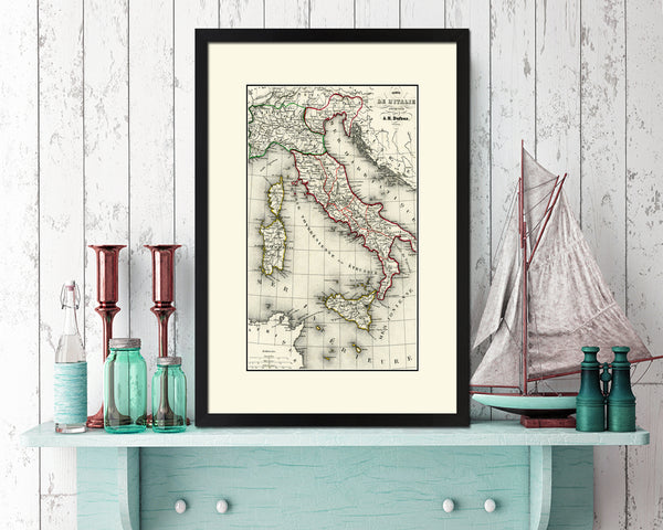 Italy Old Map Wood Framed Print Art Wall Decor Gifts