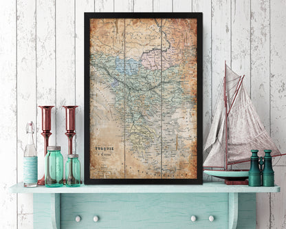 Greece and Balkans Antique Map Wood Framed Print Art Wall Decor Gifts