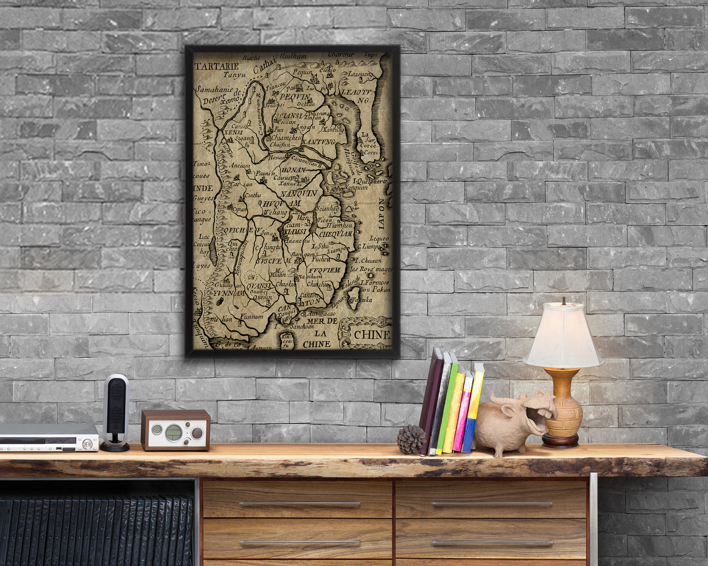 China Historical Map Wood Framed Print Art Wall Decor Gifts