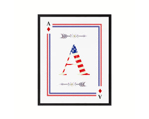 Letter A Custom Monogram Decks Diamond American Flag Framed Print Wall Art Decor Gifts
