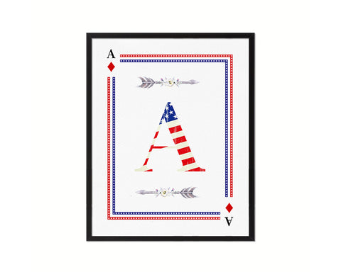 Letter A Custom Monogram Decks Diamond American Flag Framed Print Wall Art Decor Gifts