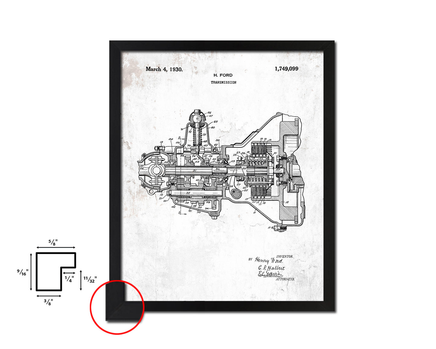 Transmission Car Vintage Patent Artwork Black Frame Print Wall Art Decor Gifts