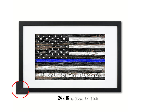 Thin Blue Line Honoring Law Enforcement, To protect & to serve Wood Rustic Flag Art