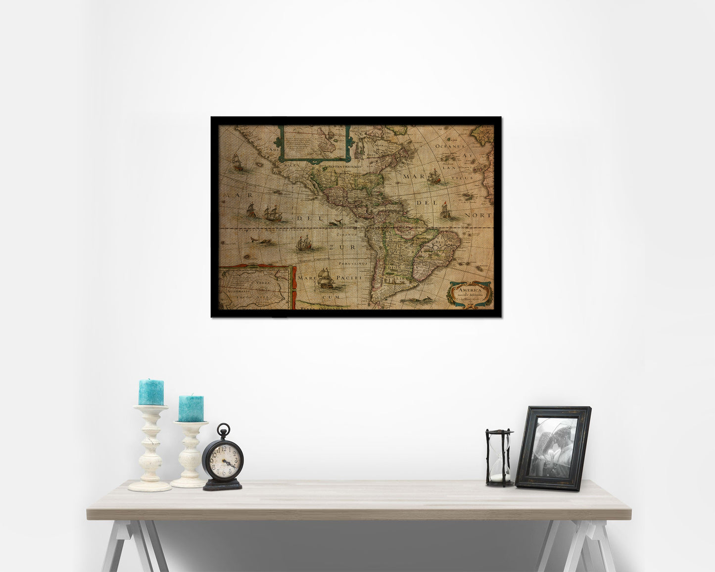 North and South America Cartographic Vintage Map Framed Print Art Wall Decor Gifts