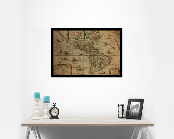 North and South America Cartographic Vintage Map Framed Print Art Wall Decor Gifts