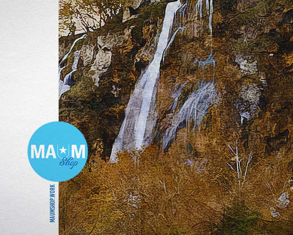 Waterfall Croatia Plitvice National Park Landscape Painting Print Art Frame Home Wall Decor Gifts