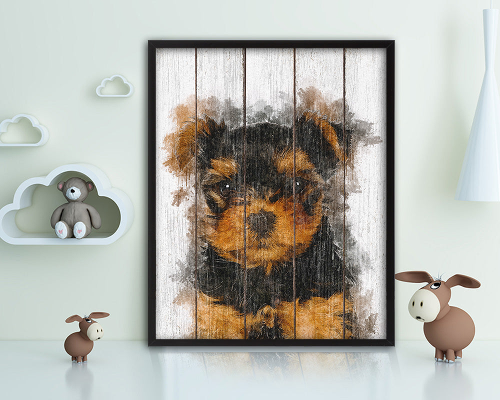 Yorkshire Terrier Dog Puppy Portrait Framed Print Pet Watercolor Wall Decor Art Gifts
