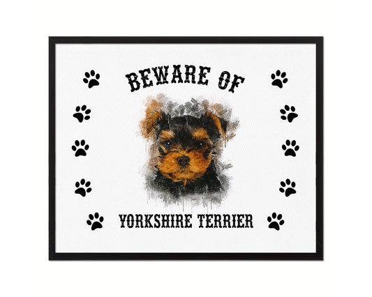 Beware of Russell Terrier Sign Wood Framed Print Wall Art Decor Gifts