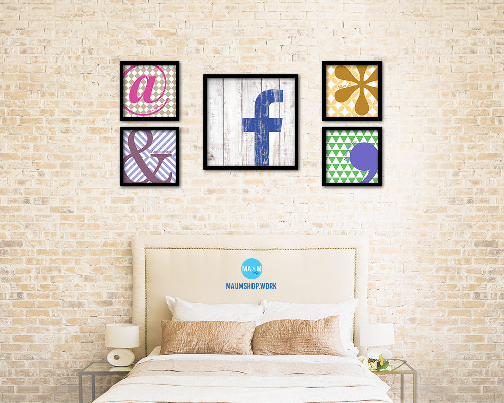 Facebook Social Media Symbol Icons logo Framed Print Shabby Chic Home Decor Wall Art Gifts